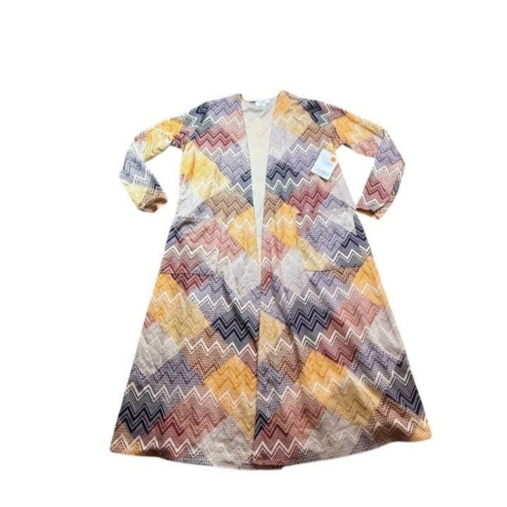 Lularoe Sarah Duster Womens Size Medium Cardigan Geometric Zig Zag Colorful NEW